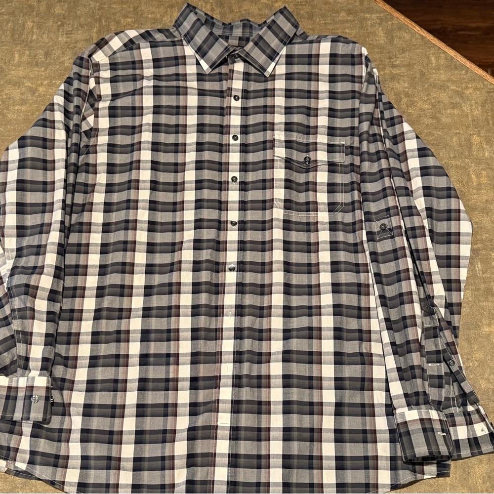 Men's Plaid Button-Down Shirt - Black and White
